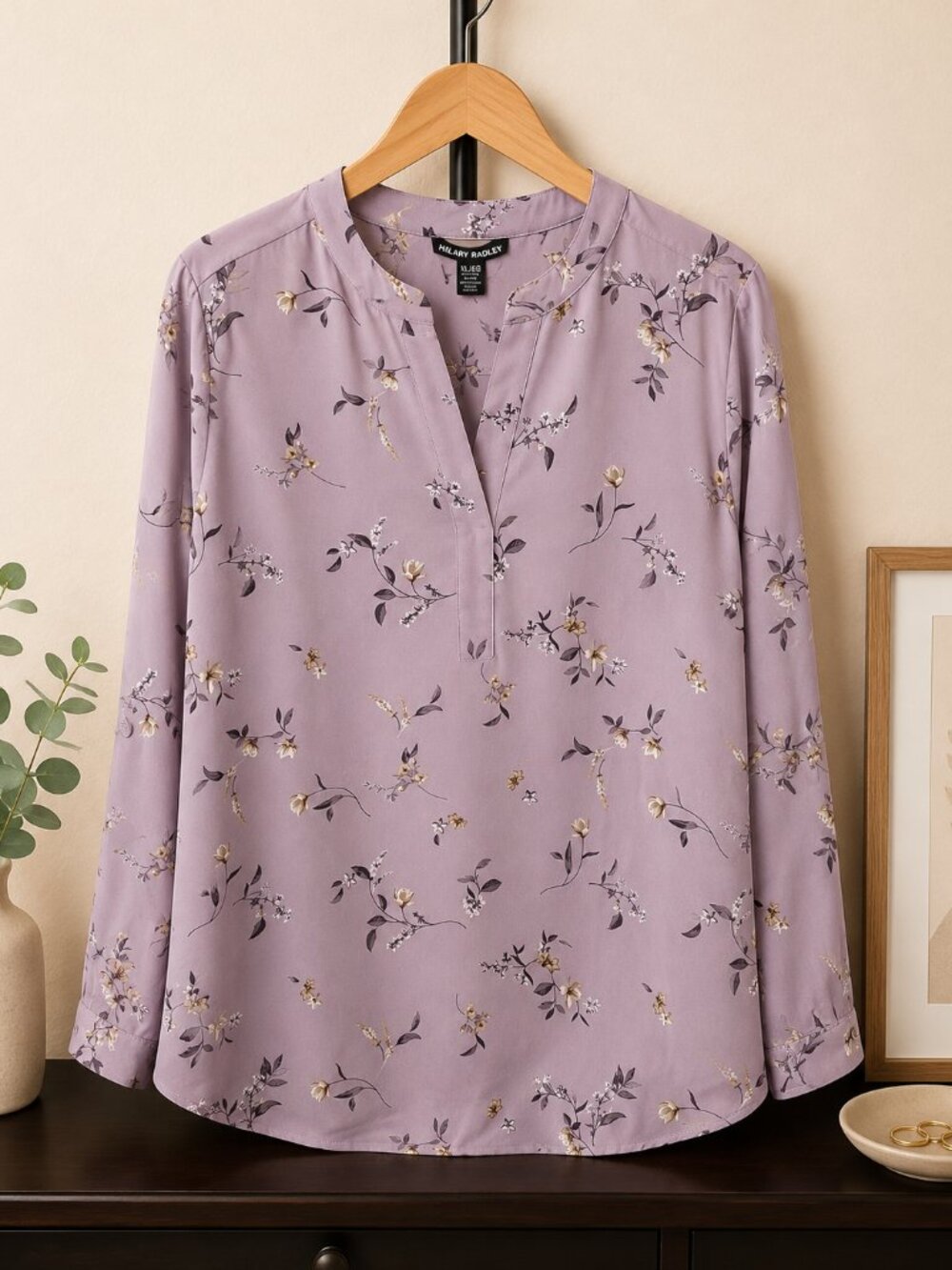 Hilary Radley XL Lavender Floral Print Blouse NWT